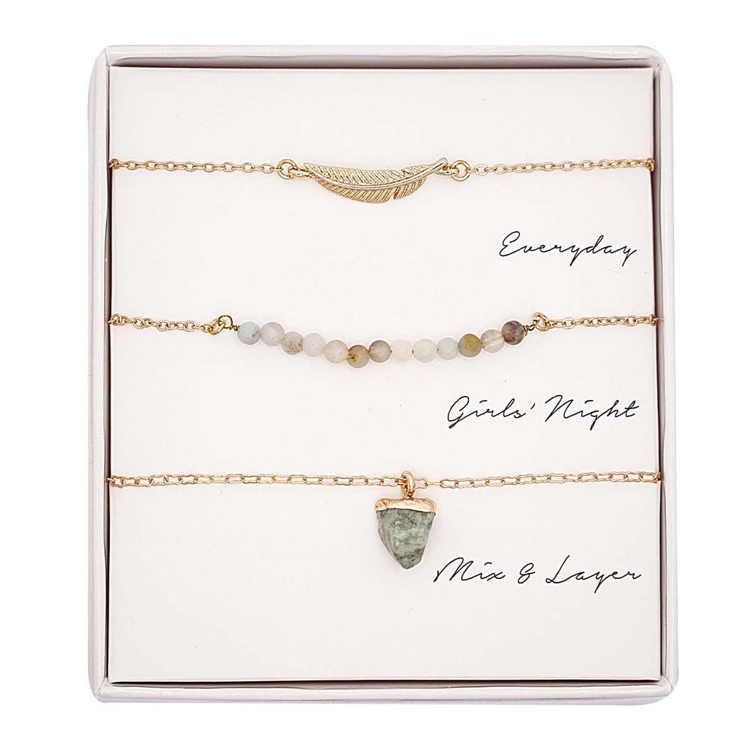 3PC Assorted Layering Pendant Necklace Gift Set: WG / One Size