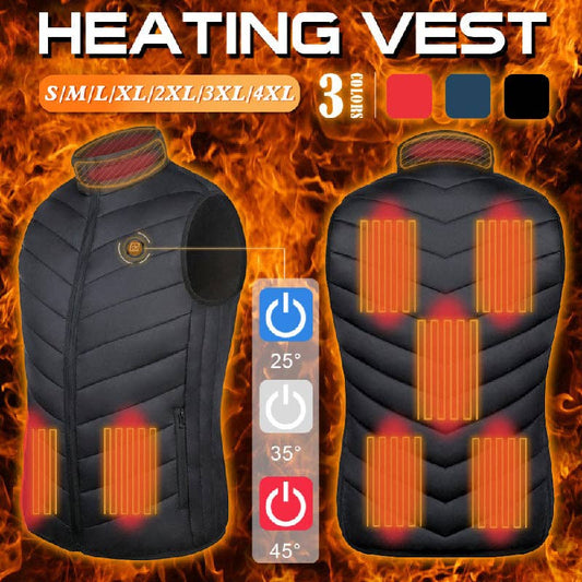 17PCS Heated Jacket Fashion Men Women Coat Intelligent USB Electric Heating Thermal Warm Clothes Winter Heated Vest: BLACK / S