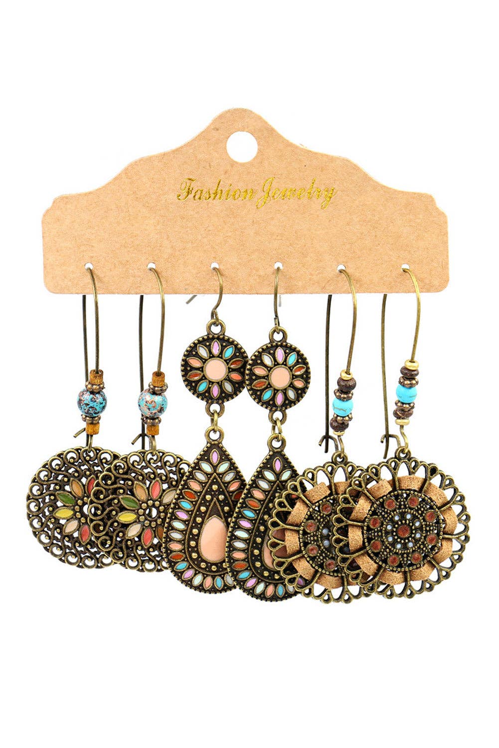 Boho Retro Hollow Dangle Earrings Set: Gold / ONE SIZE