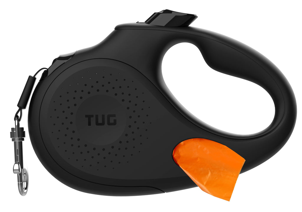 TUG Retractable Dog Leash with Integrated Dispenser: Black / Small