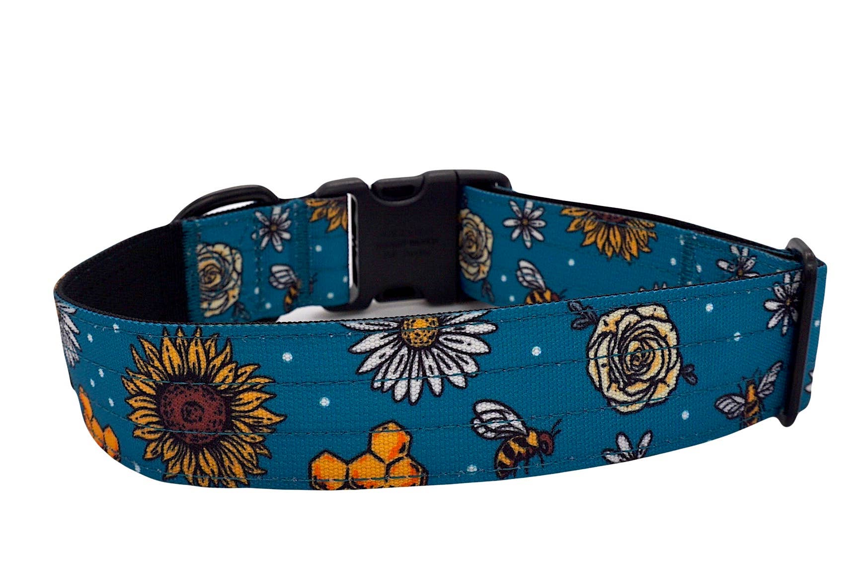 Bees Knees Teal Dog Collar: Large