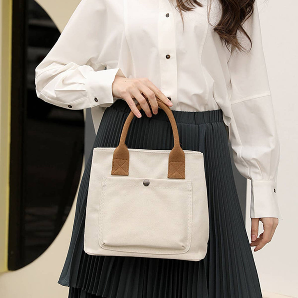SIMPLE CANVAS UNDERARM HANDBAG TOTE BAG_CWAB1263: White / (OS) 1