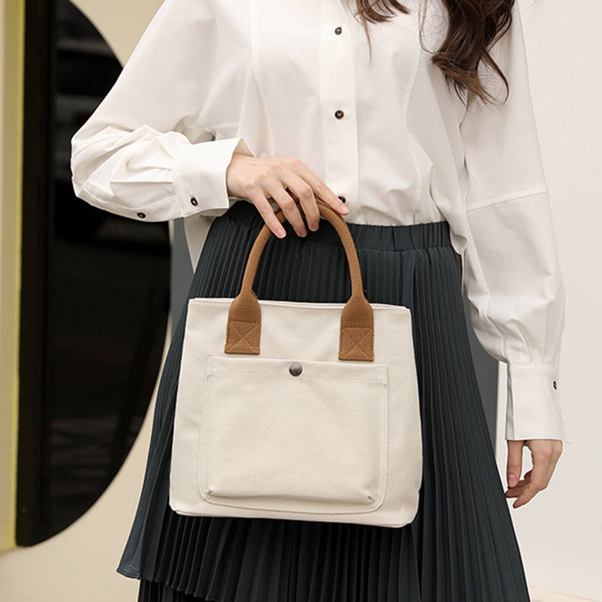SIMPLE CANVAS UNDERARM HANDBAG TOTE BAG_CWAB1263: White / (OS) 1