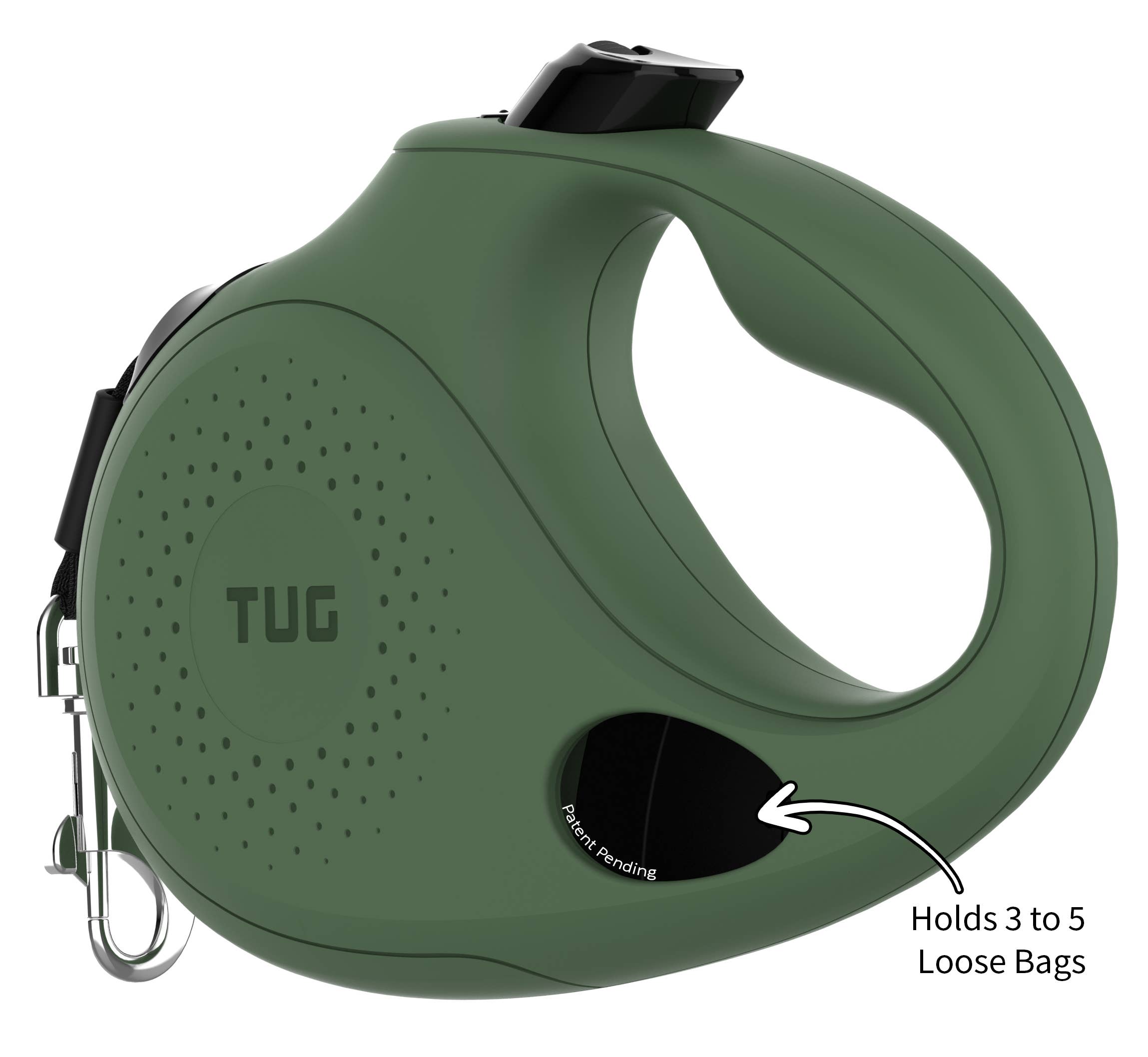 TUG Retractable Dog Leash with Integrated Dispenser: Black / Medium
