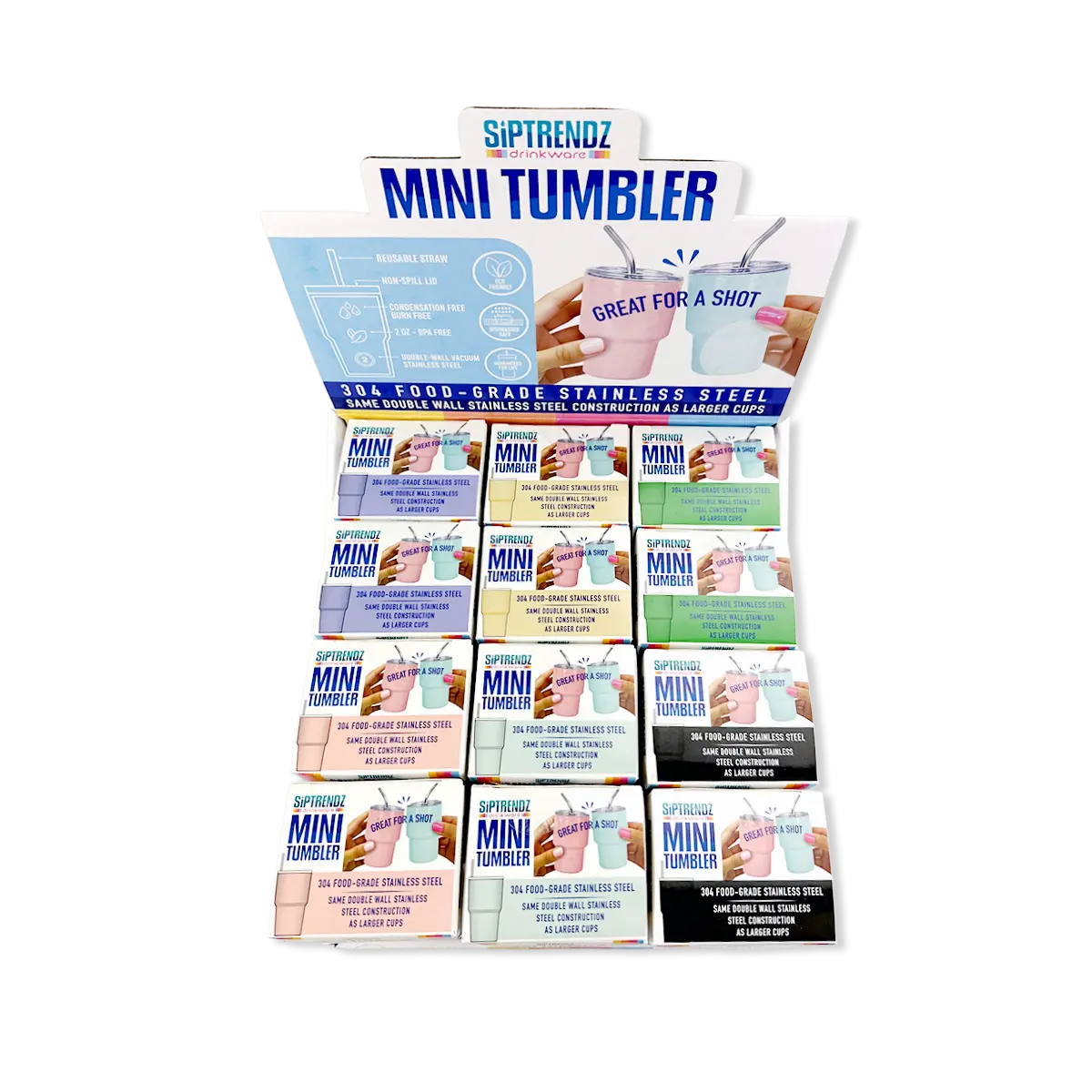 Mini Shot 2oz Stainless Steel Tumblers Boxed - 12/Display: Wholesale Price