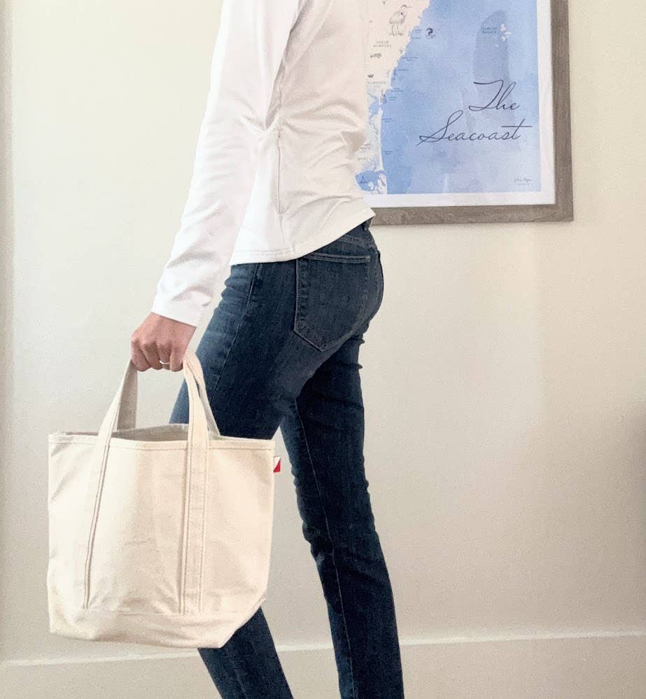 Personalized Town Name Canvas Mini Boat Tote - hand stamped: White / Small - must be 13 characters or less
