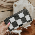 Checkered Cowhide Womens Wallet Wristlet Trendy: Black