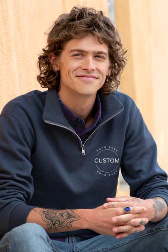 Custom Logo/Text Print Quarter-Zip Sweatshirt : Vintage Heather Navy / M