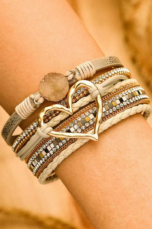 Bohemian Heart Rhinestone Magnetic Buckle Bracelet: Beige / ONE SIZE