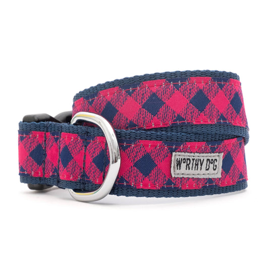 Bias Buffalo Plaid Collar: Navy/Pink / X Small