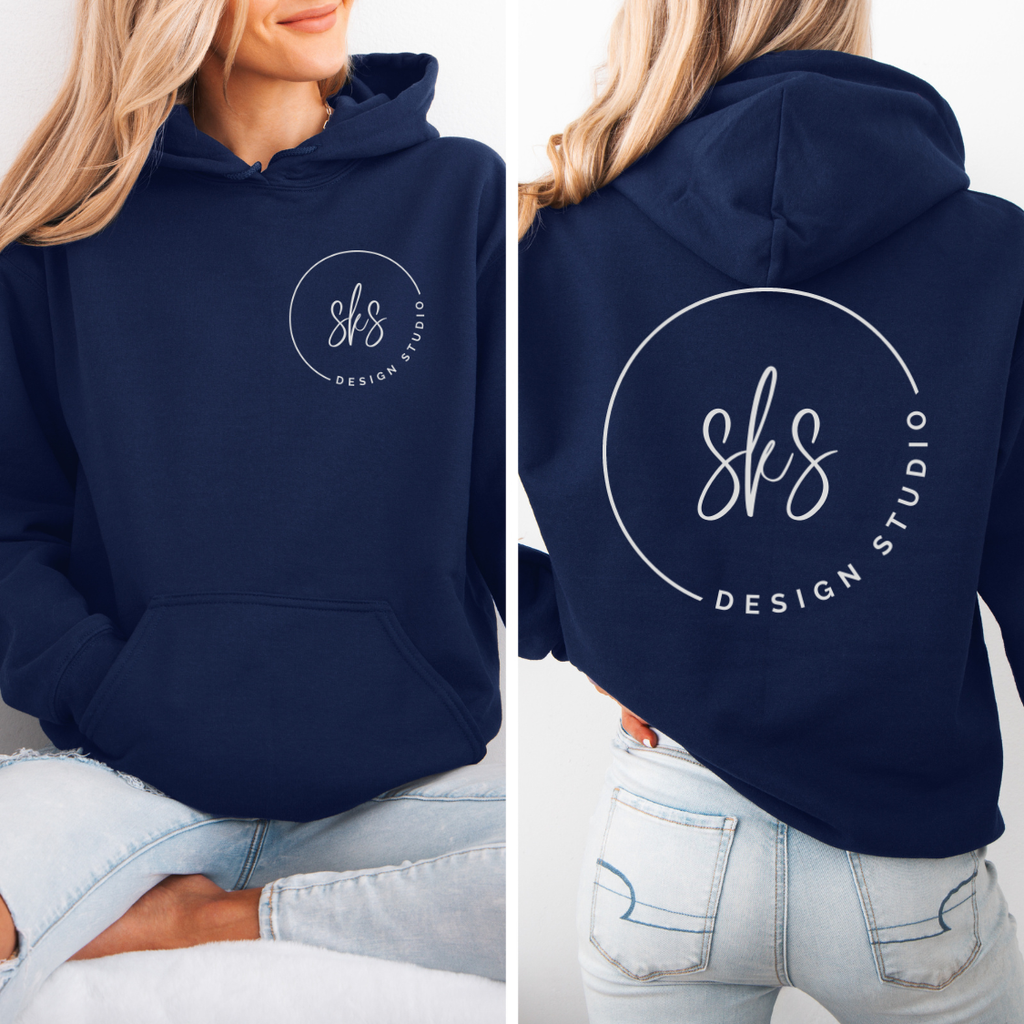 CUSTOM LOGO | Unisex Screenprinted Hoodie Sweatshirt: Heather Navy / S