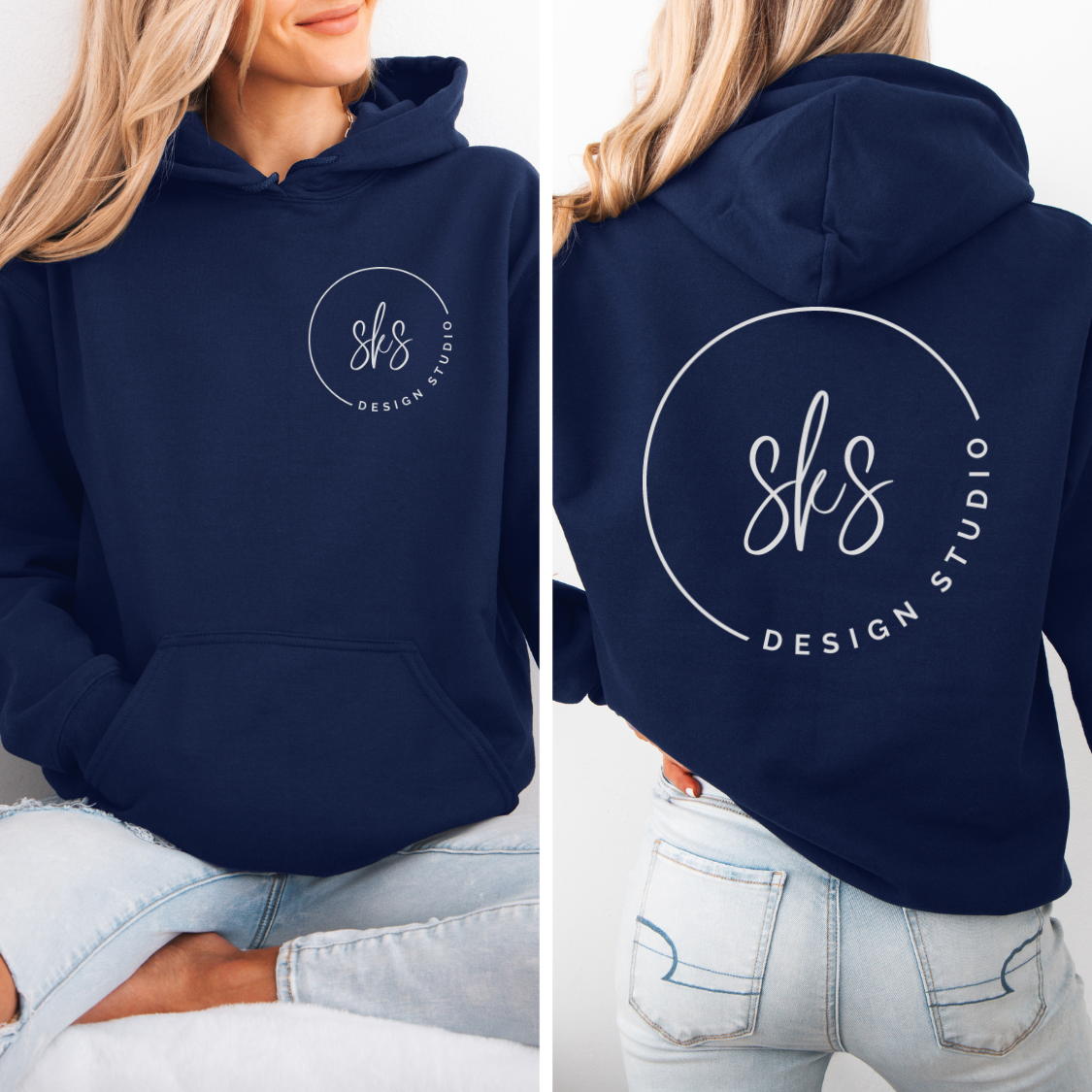 CUSTOM LOGO | Unisex Screenprinted Hoodie Sweatshirt: Heather Navy / L