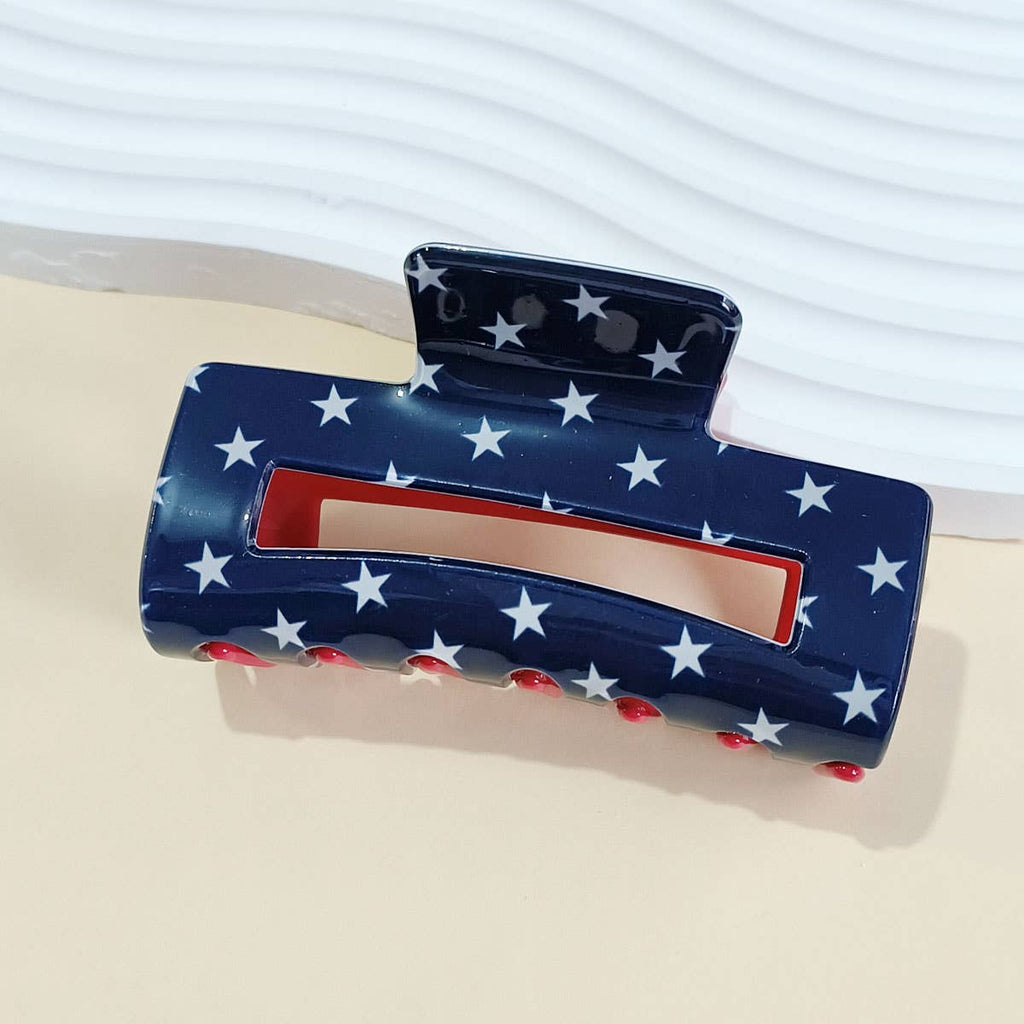 4TH OF JULY RECTANGLE HAIR CLAW CLIPS_CWAHA0700: BLUE / (OS) 3