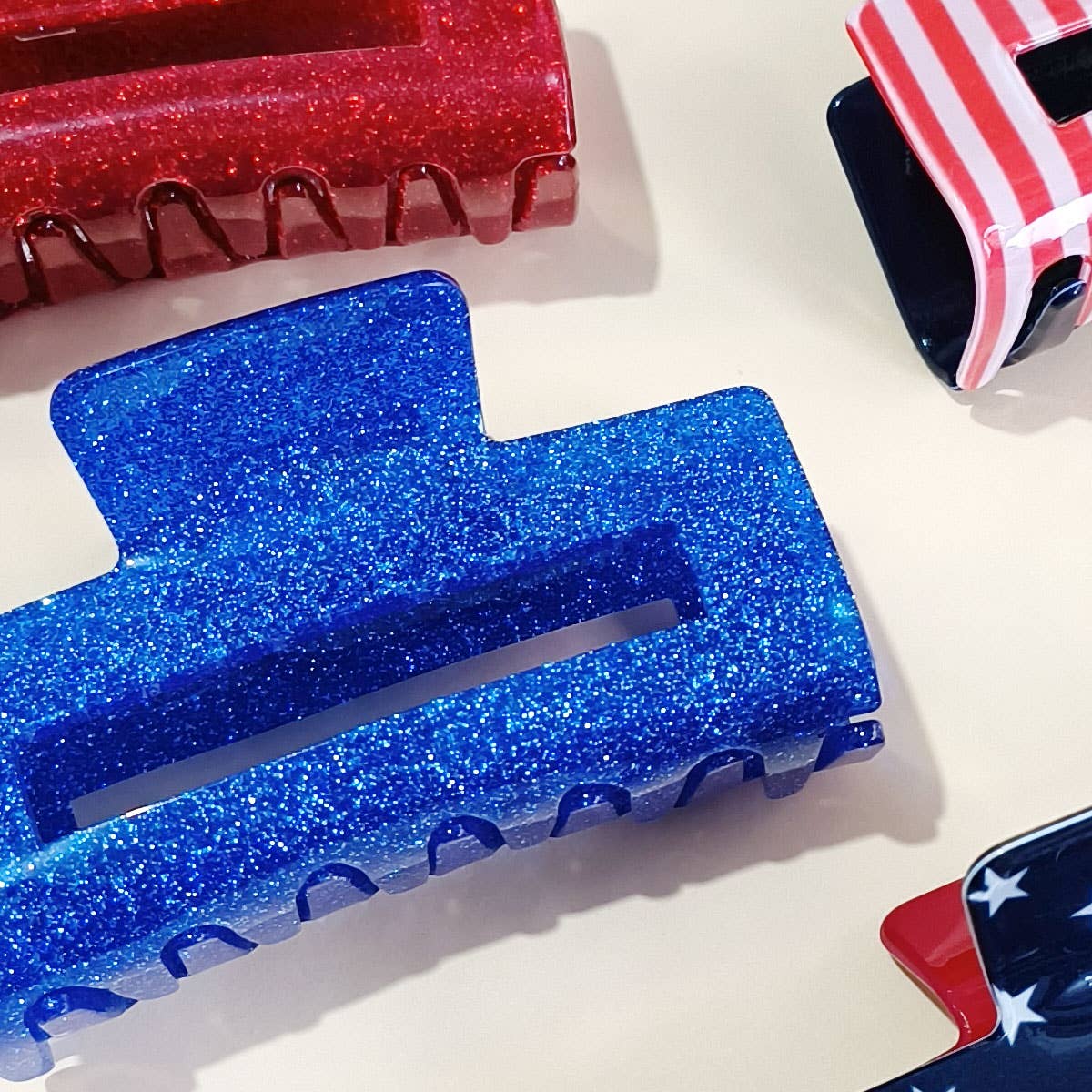 4TH OF JULY RECTANGLE HAIR CLAW CLIPS_CWAHA0700: BLUE / (OS) 3