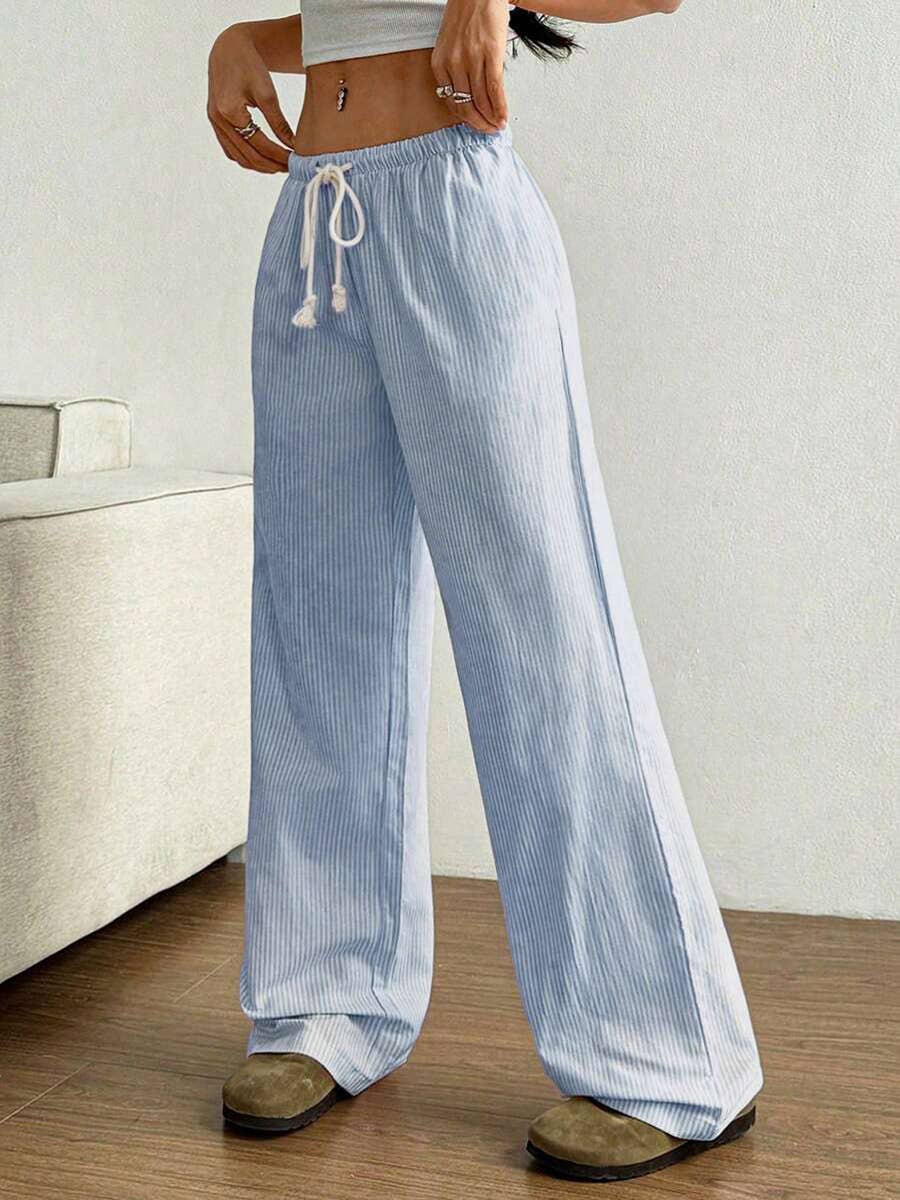 Summer Striped Wide Leg Drawstring Pants_CWBLP01181: Blue / (S) 1