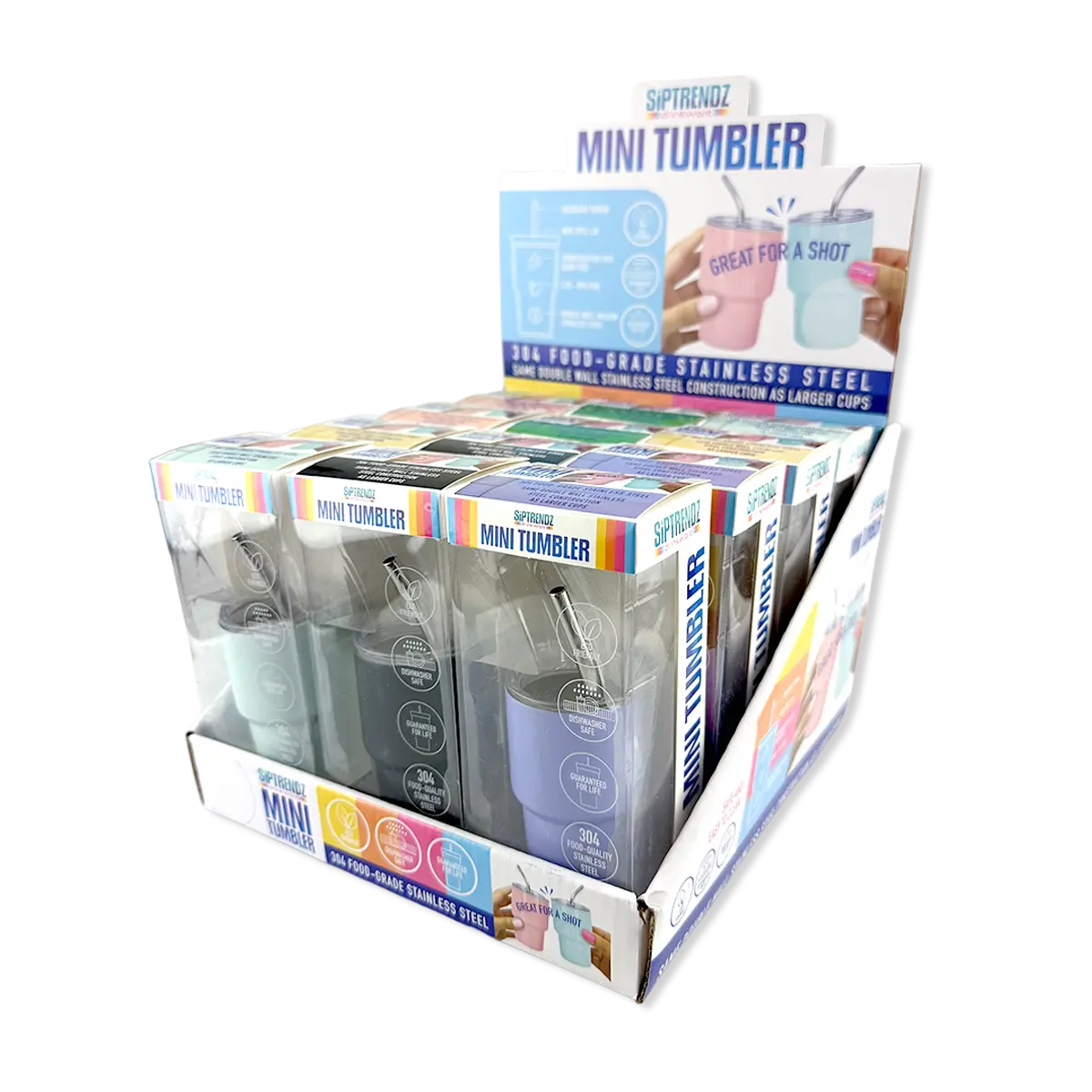 Mini Shot 2oz Stainless Steel Tumblers Boxed - 12/Display: Wholesale Price