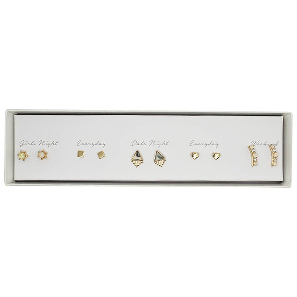 5 Pairs Multipack Stud Earrings Set with Gift Box: AB / ONE SIZE