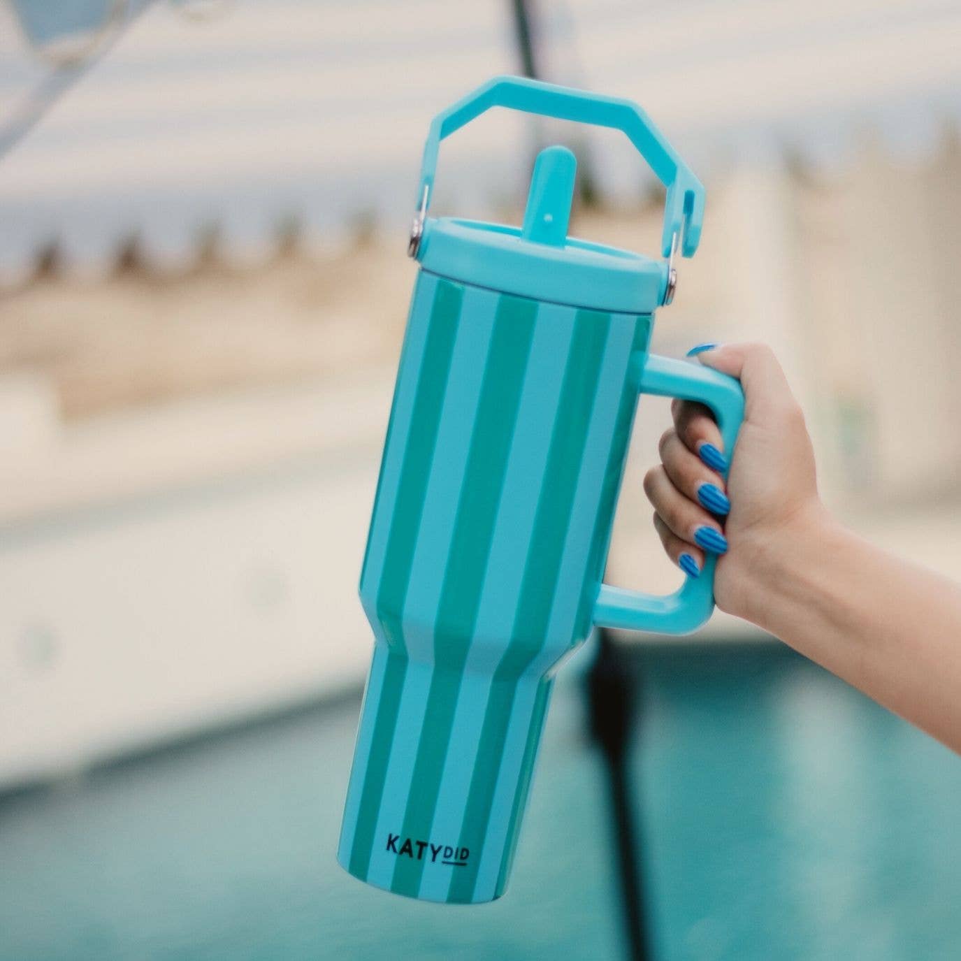 Aqua and Green Striped 38 Oz Cabana Jug Tumbler: Aqua and Green Stripe
