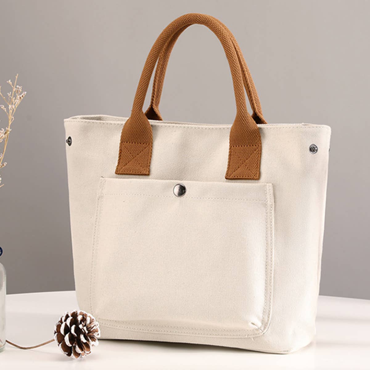 SIMPLE CANVAS UNDERARM HANDBAG TOTE BAG_CWAB1263: White / (OS) 1