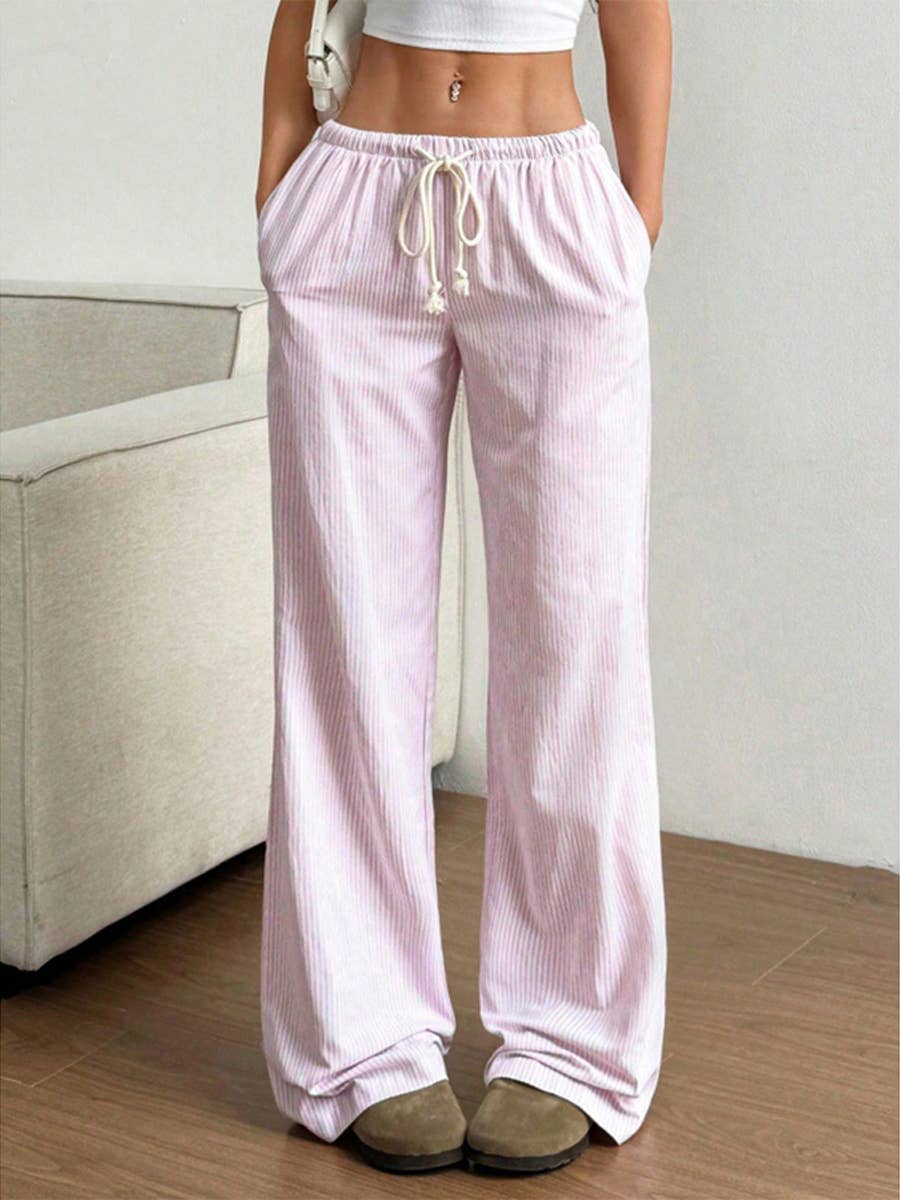 Summer Striped Wide Leg Drawstring Pants_CWBLP01181: Blue / (S) 1