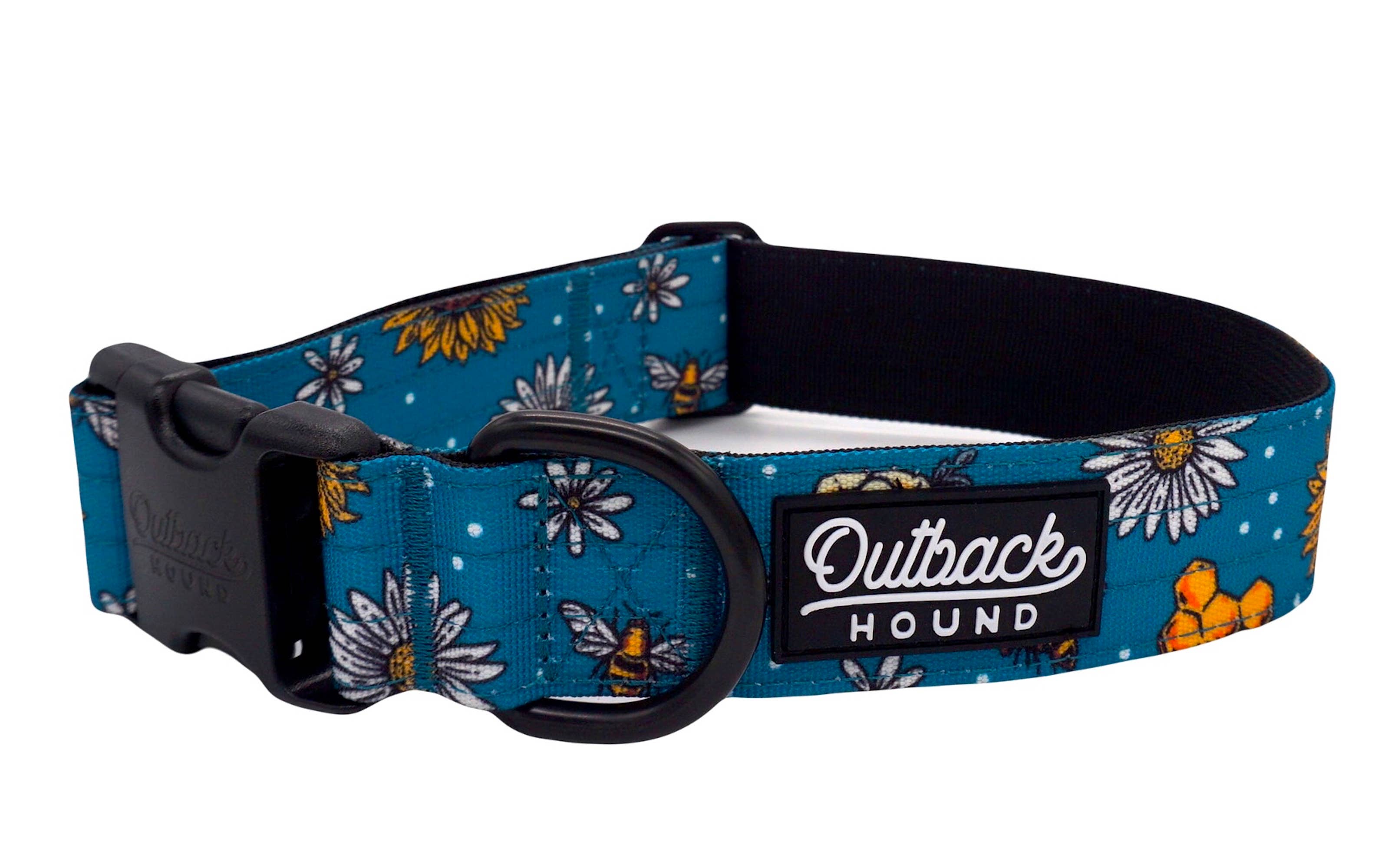 Bees Knees Teal Dog Collar: Large
