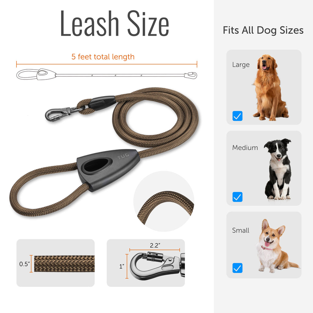 TUG 5 FT Dog Leash with Integrated Oval Dispenser: Green