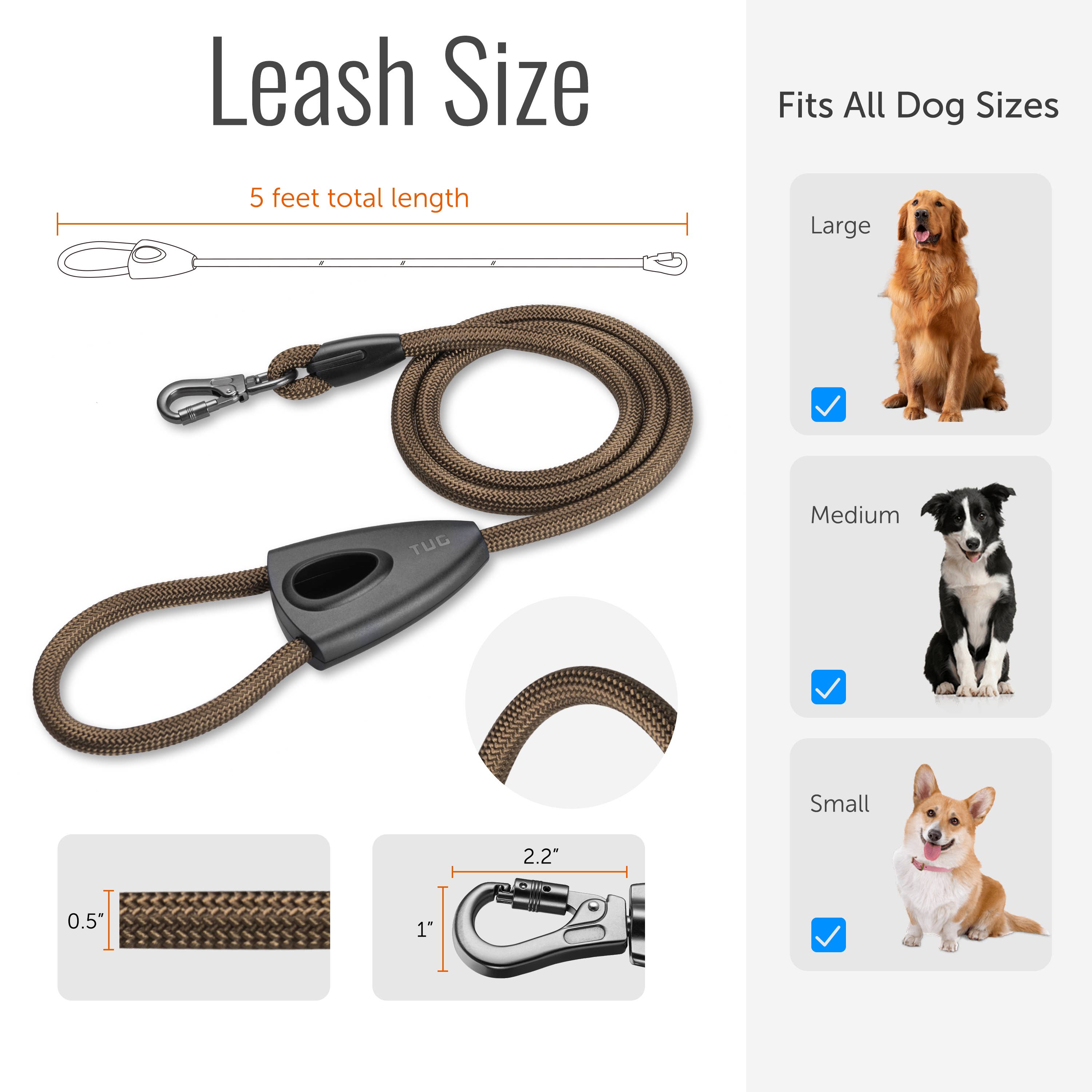 TUG 5 FT Dog Leash with Integrated Oval Dispenser: Green