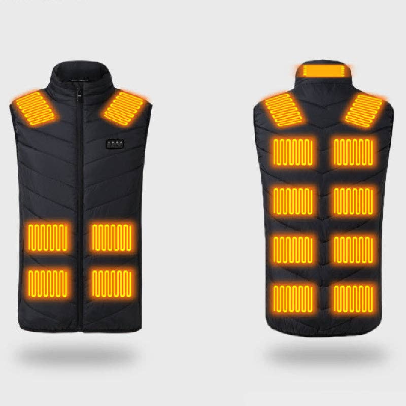 17PCS Heated Jacket Fashion Men Women Coat Intelligent USB Electric Heating Thermal Warm Clothes Winter Heated Vest: BLACK / L