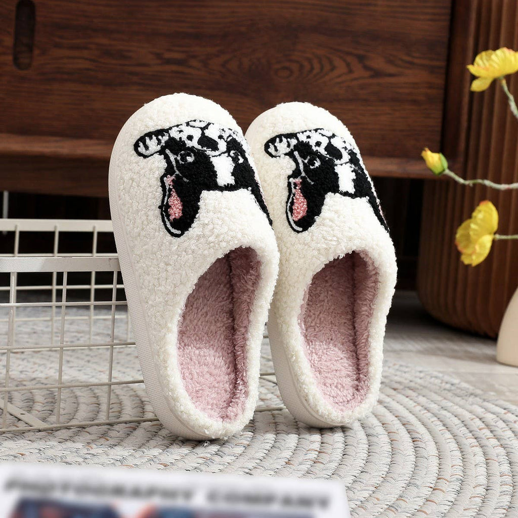 CARTOON PET CUTE EMBROIDERED COTTON SLIPPERS_CWSHS0872: White / (7) 1
