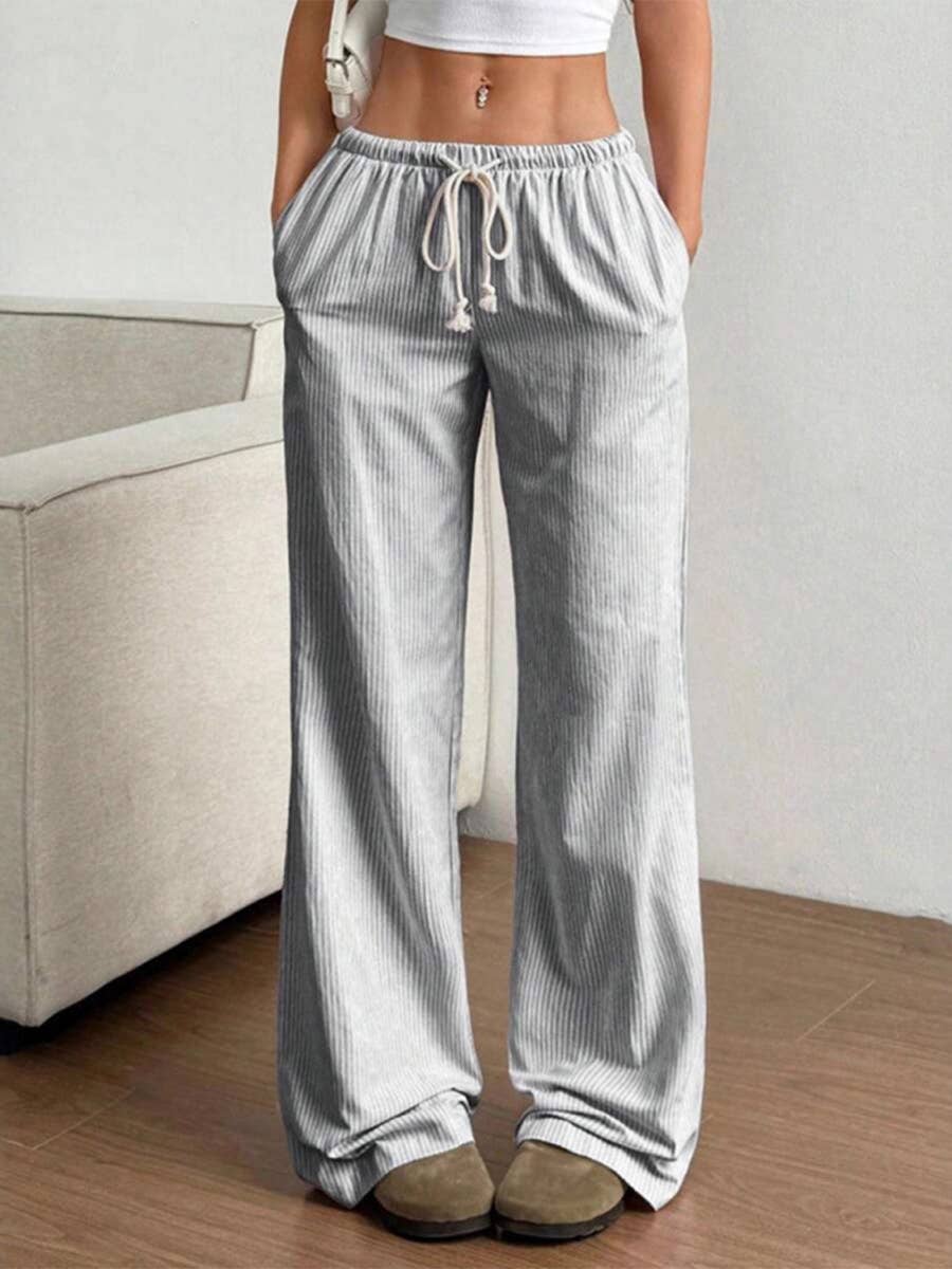 Summer Striped Wide Leg Drawstring Pants_CWBLP01181: Blue / (S) 1