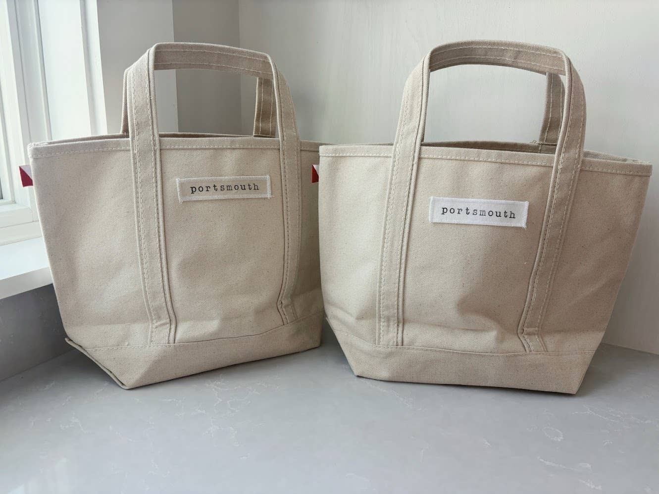 Personalized Town Name Canvas Mini Boat Tote - hand stamped: White / Small - must be 13 characters or less