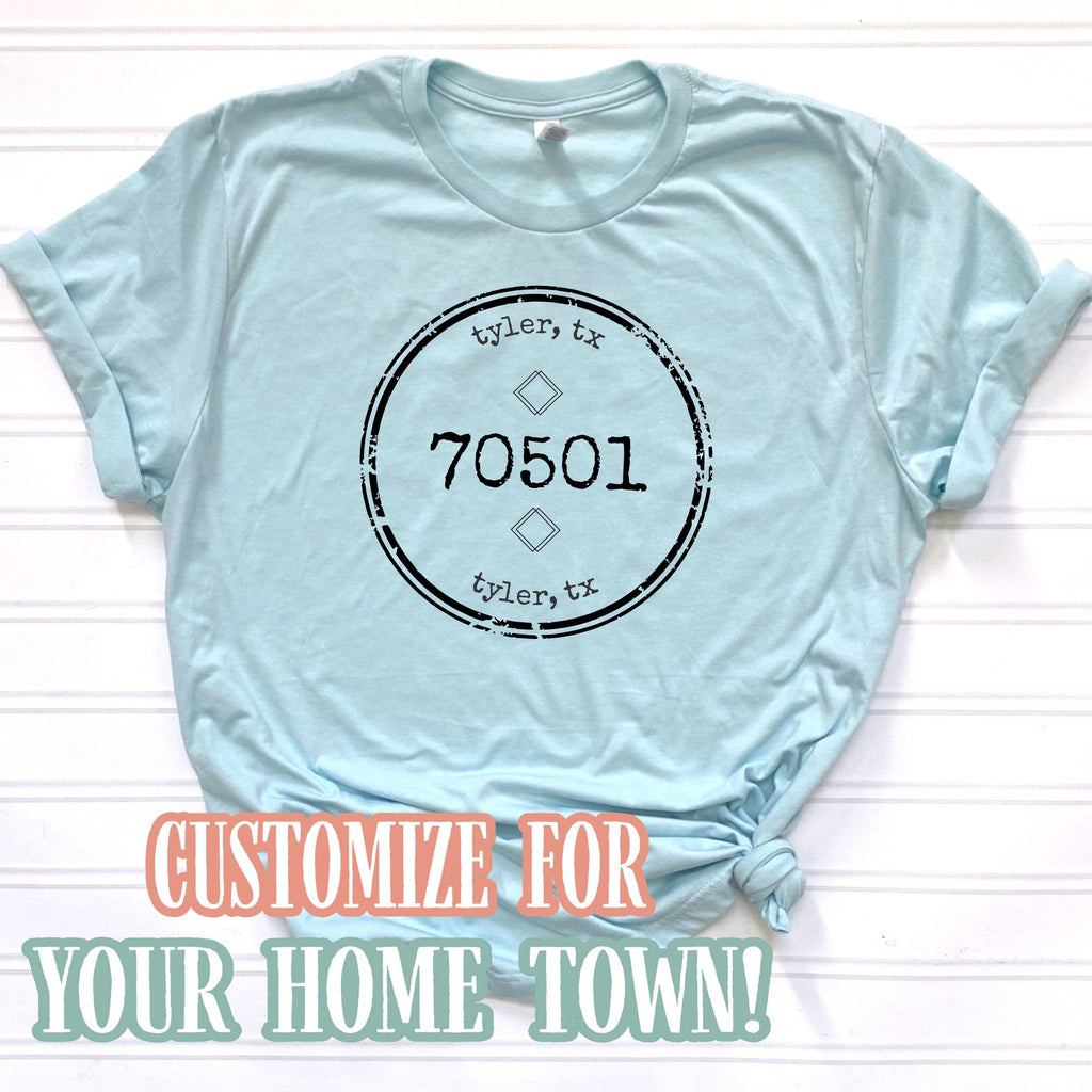 Distressed Zip Code Circle - Customized For Your Town Trendy: Heather Blue / Small