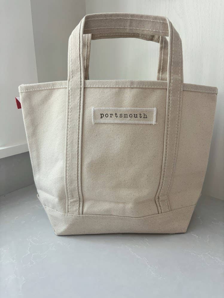 Personalized Town Name Canvas Mini Boat Tote - hand stamped: White / Small - must be 13 characters or less