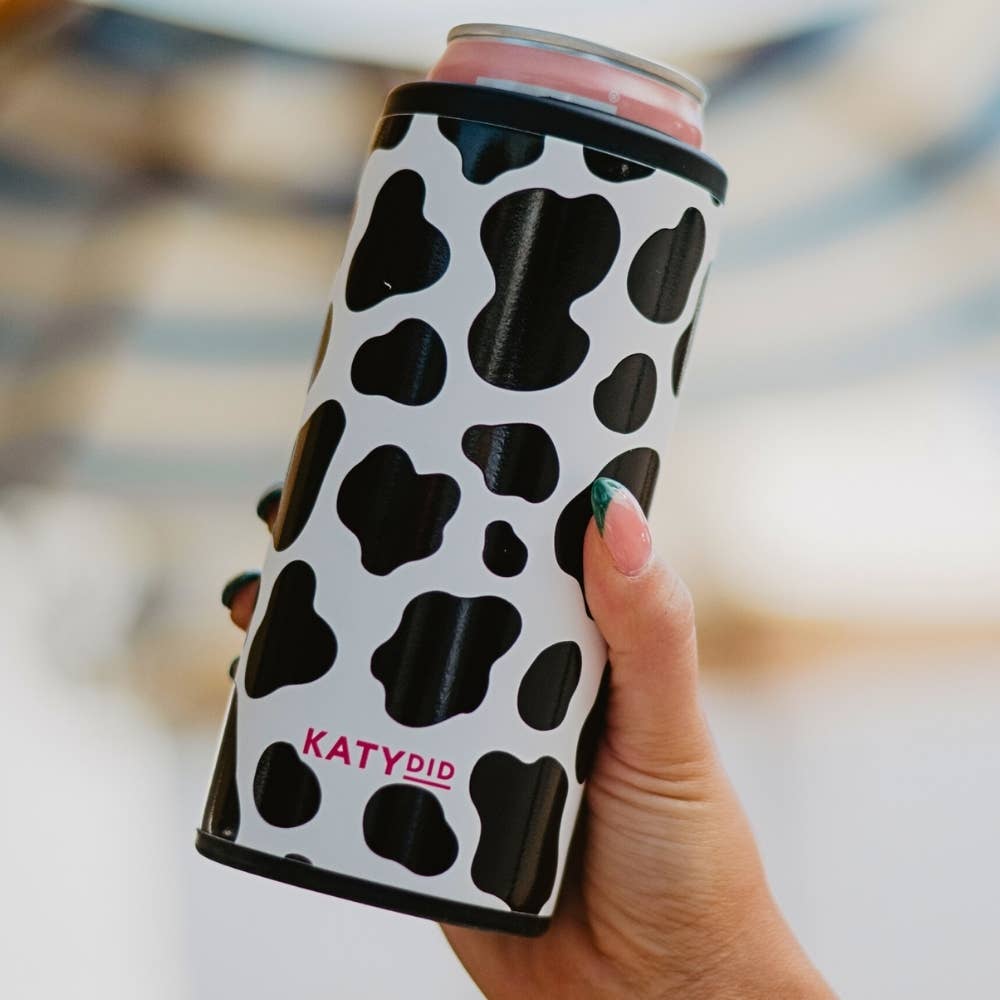 Cow Print Slim Can Cooler: White