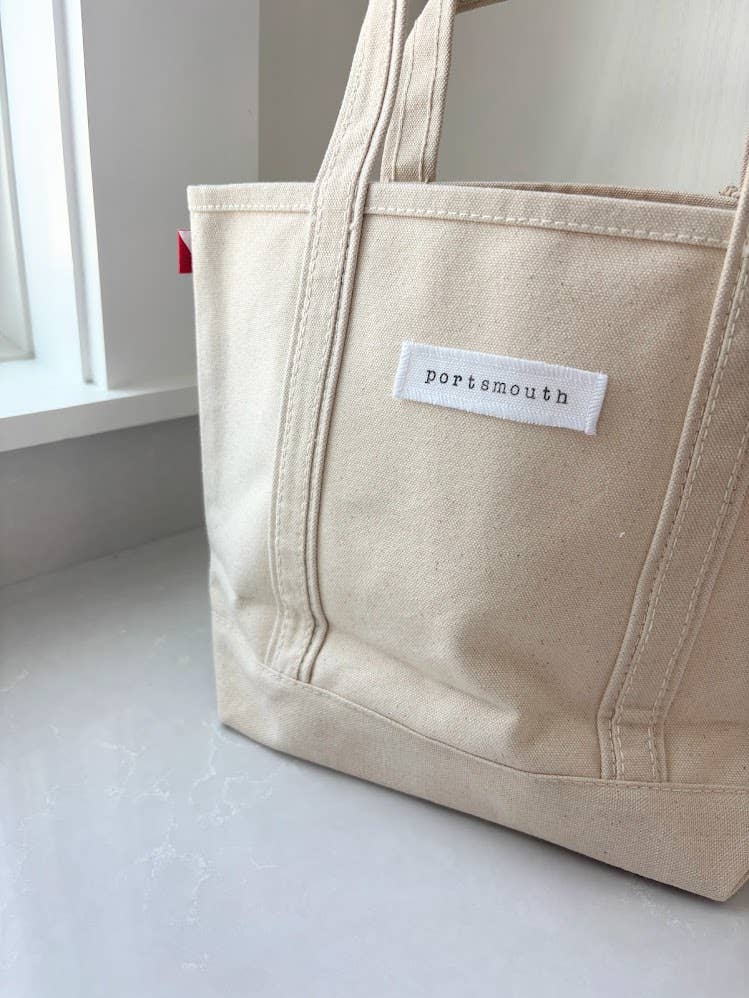 Personalized Town Name Canvas Mini Boat Tote - hand stamped: White / Small - must be 13 characters or less