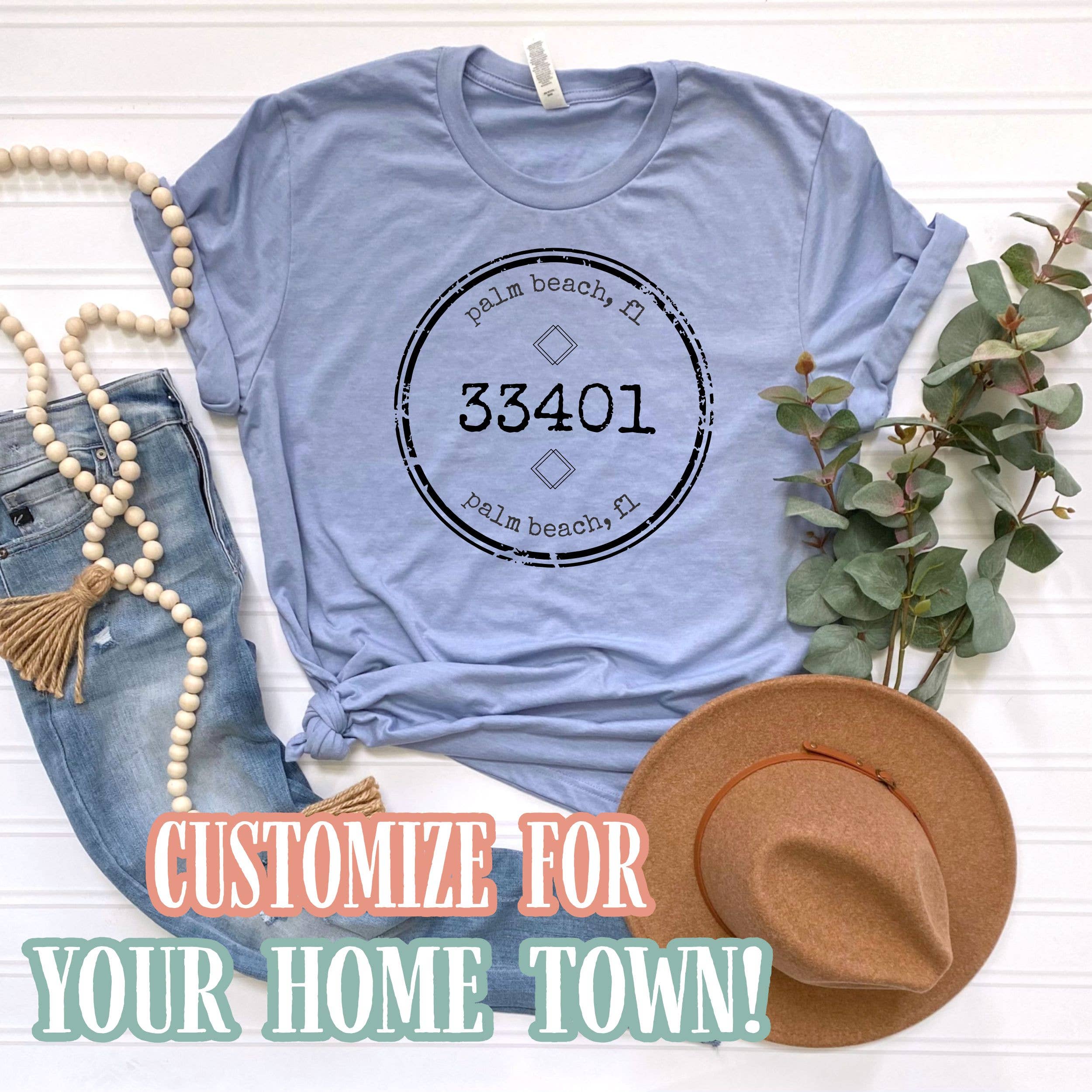 Distressed Zip Code Circle - Customized For Your Town Trendy: Heather Blue / X-Large