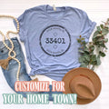 Distressed Zip Code Circle - Customized For Your Town Trendy: Heather Blue / Small