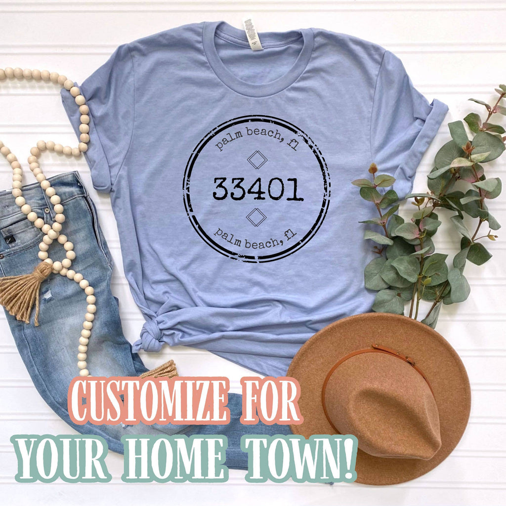 Distressed Zip Code Circle - Customized For Your Town Trendy: Heather Blue / XX-Large