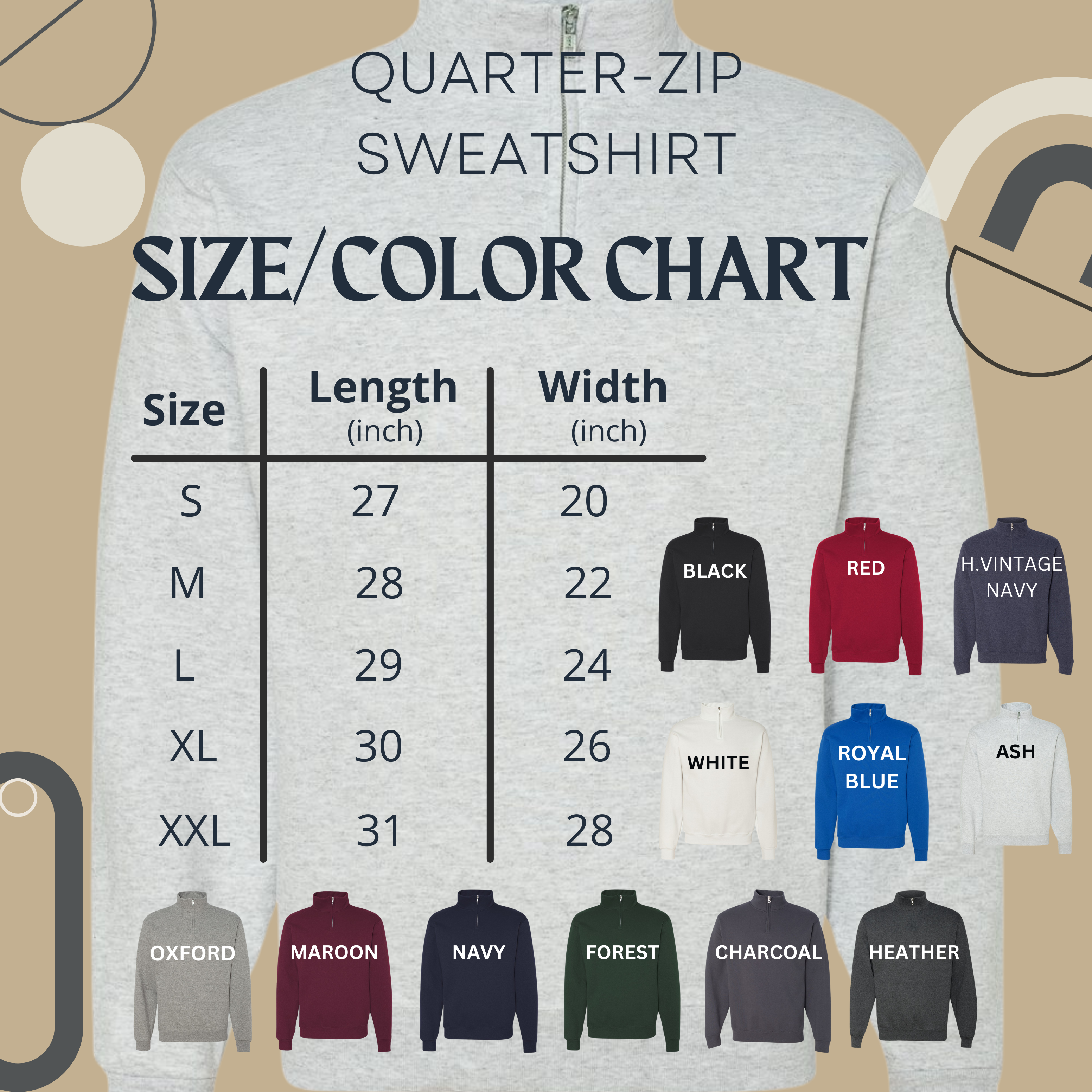 Custom Logo/Text Print Quarter-Zip Sweatshirt : Vintage Heather Navy / XL