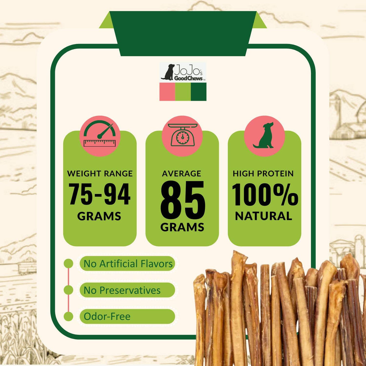 Natural Beef Bully Stick Dog Treats - 12" Jumbo (25/Bag)