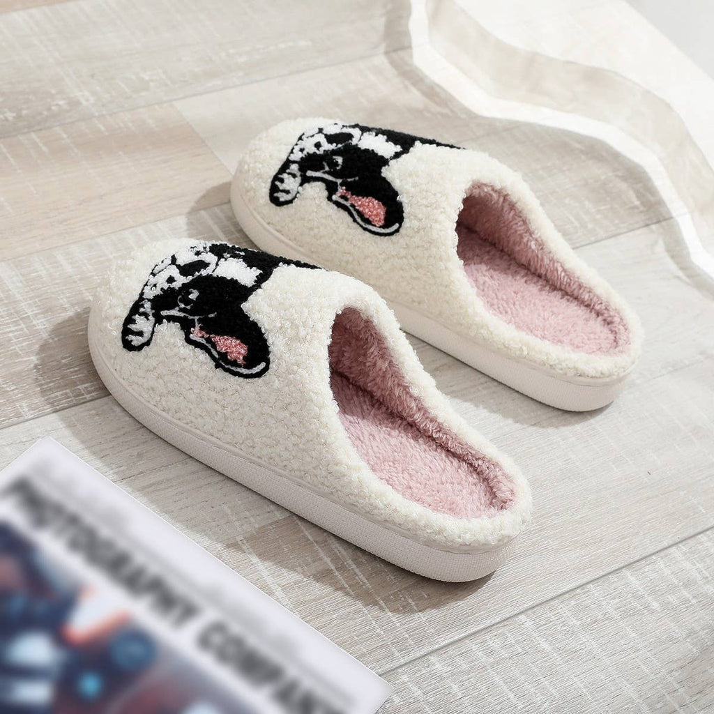 CARTOON PET CUTE EMBROIDERED COTTON SLIPPERS_CWSHS0872: White / (7) 1
