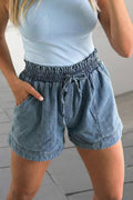 Smocked Elastic Waist Denim Shorts | S-XL : Dusk Blue / 4