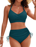 High Waist Drawstring Lace Up Bikini Set Women_WPSGP0008: Green / XL