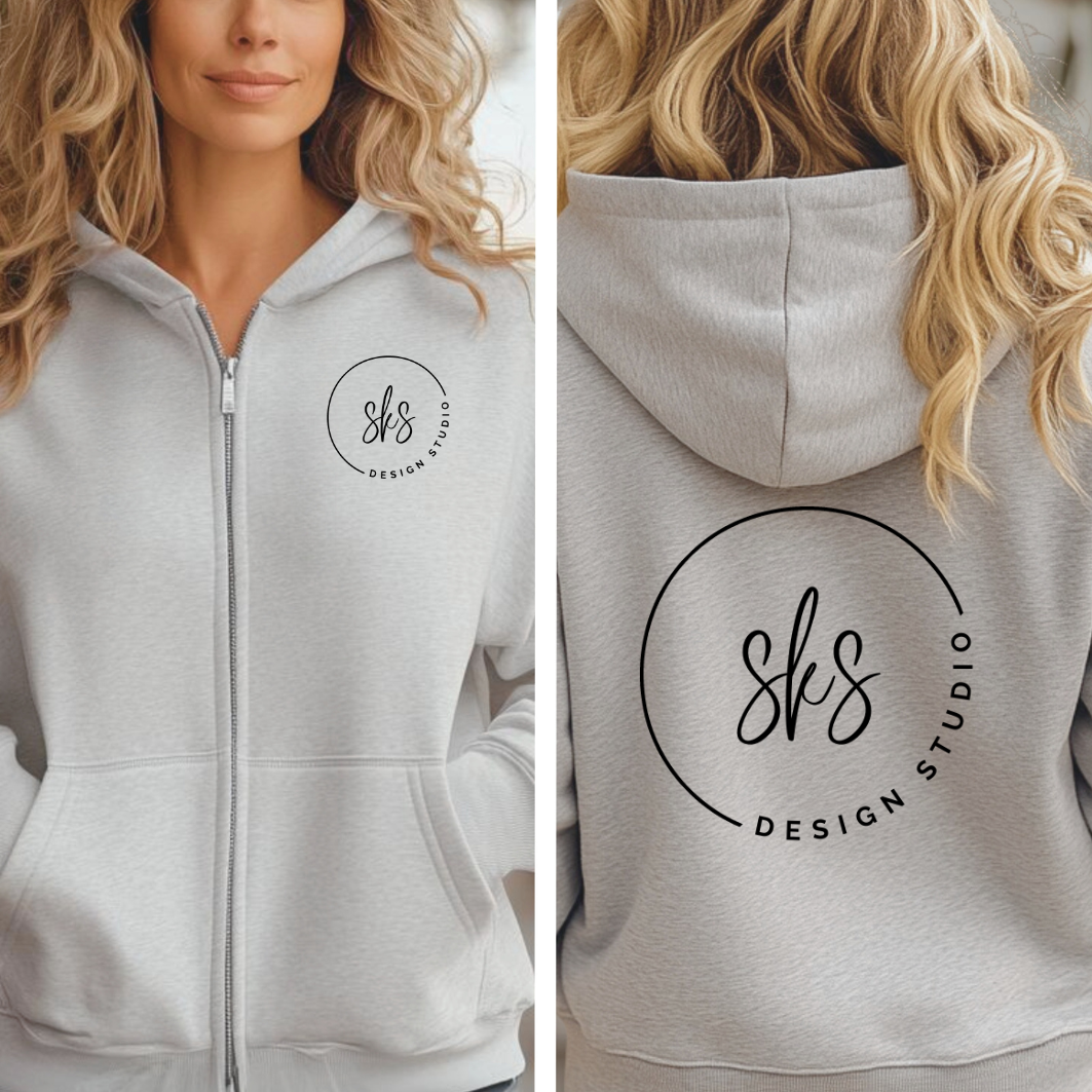 CUSTOM LOGO | Unisex Zip Up Hoodie: Navy / S