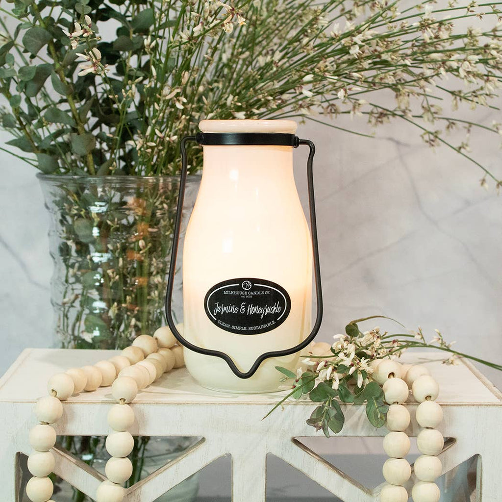 14 oz Milkbottle Candle: Jasmine & Honeysuckle