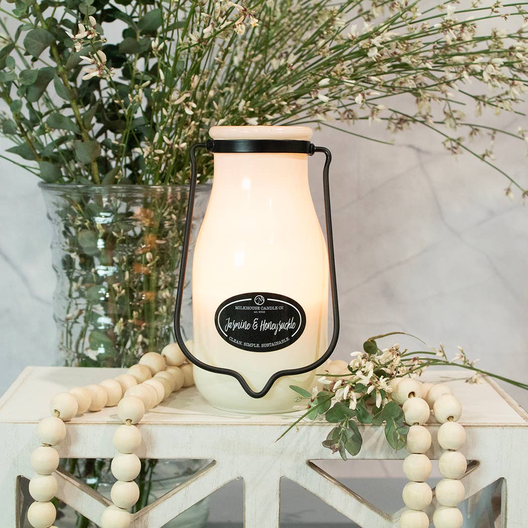 14 oz Milkbottle Candle: Jasmine & Honeysuckle