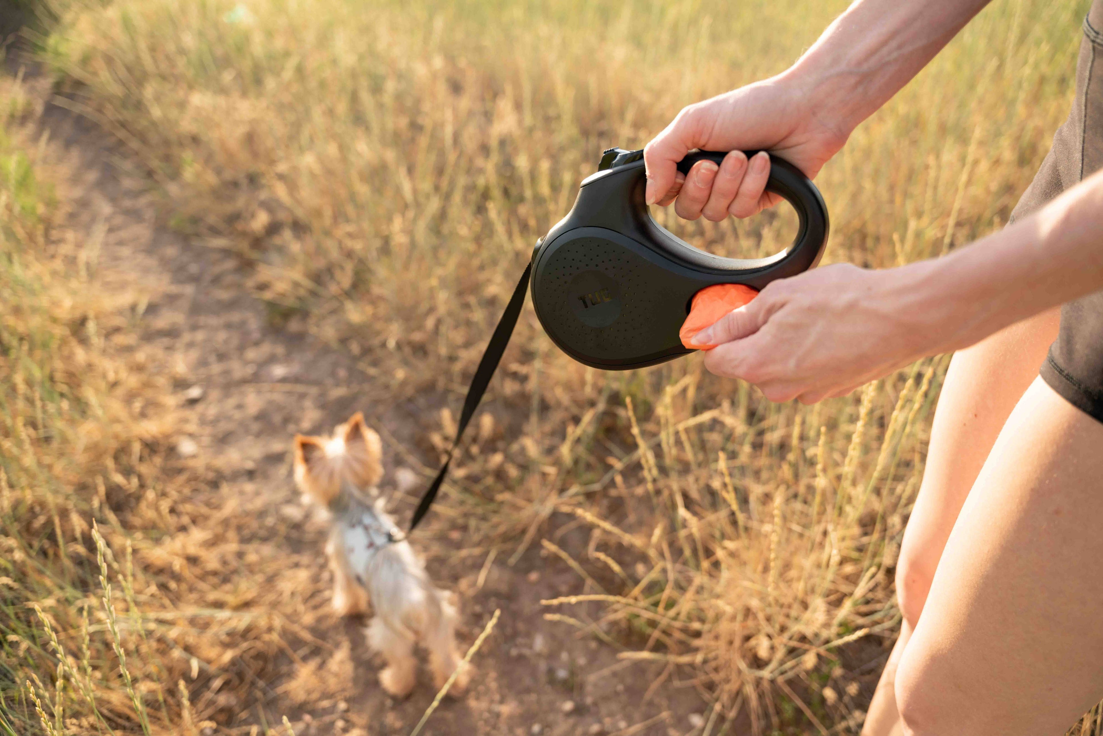 TUG Retractable Dog Leash with Integrated Dispenser: Black / Small