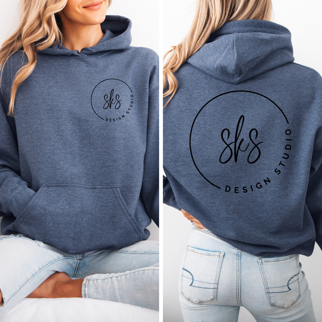 CUSTOM LOGO | Unisex Screenprinted Hoodie Sweatshirt: Heather Navy / M
