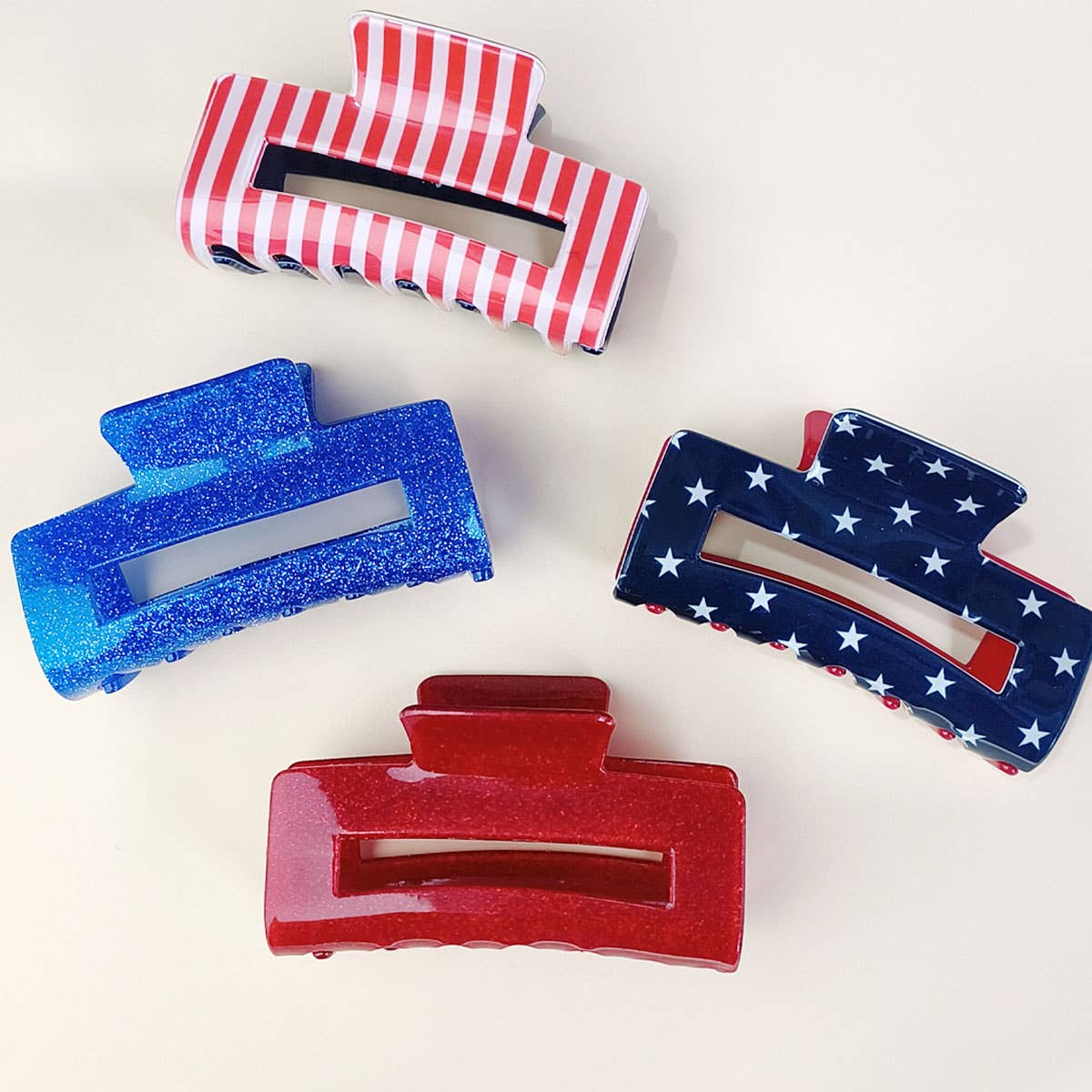 4TH OF JULY RECTANGLE HAIR CLAW CLIPS_CWAHA0700: BLUE / (OS) 3