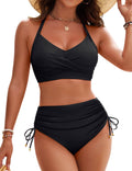 High Waist Drawstring Lace Up Bikini Set Women_WPSGP0008: Black / L